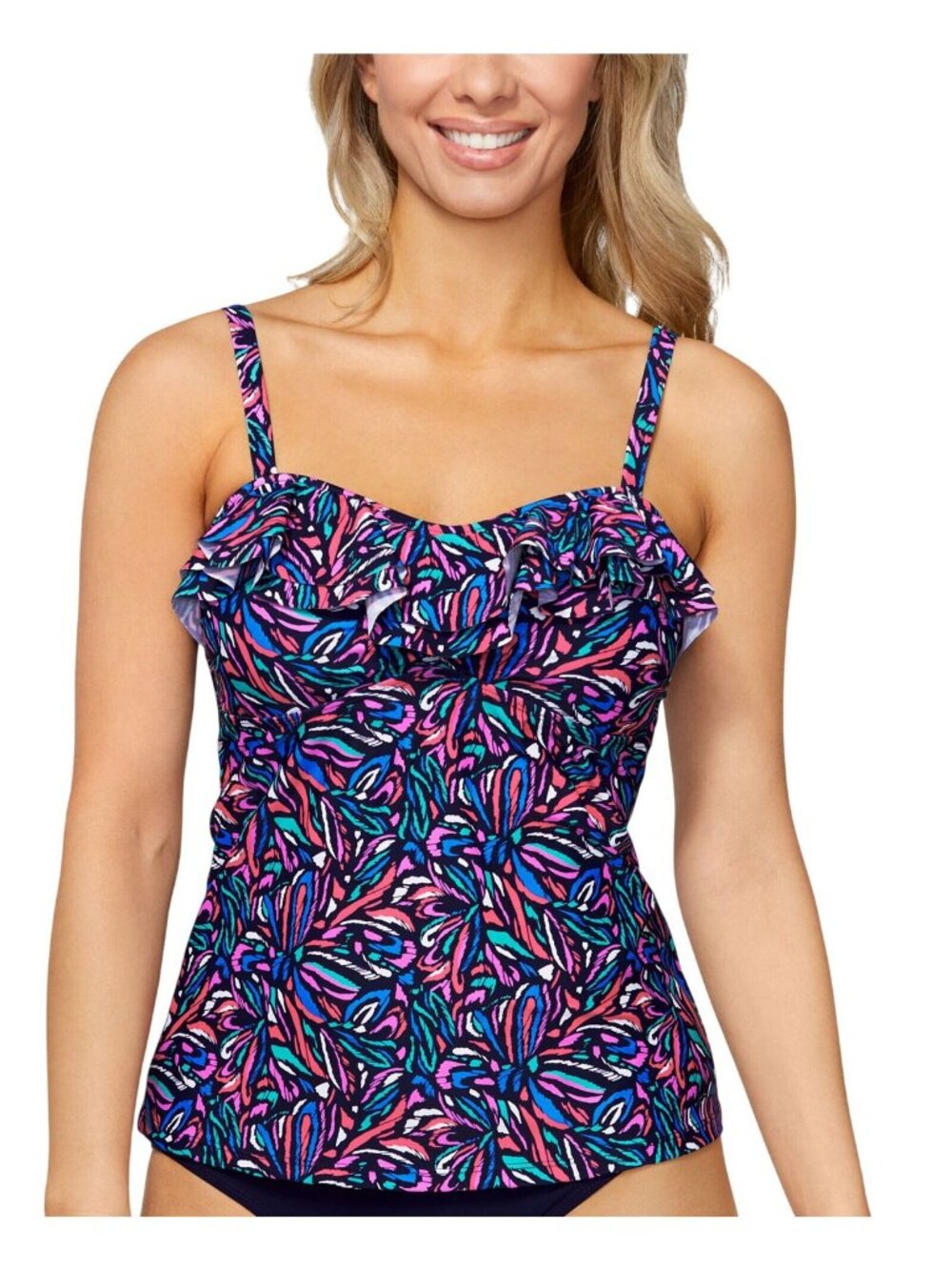 NWT Island Escape Womens Tahiti Bandini Top Swim Tankini P760847 Blue Multi 16